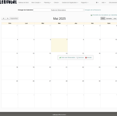 Création réservation : choix calendrier