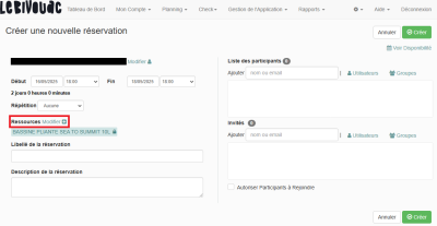 Création réservation : modification ressources