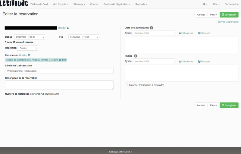 Modification réservation : détail réservation