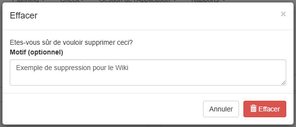 Suppression réservation : motif